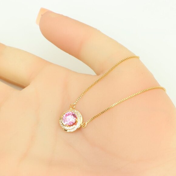 Elegant Rose Gold Necklace with Pink Stone & Adjustable Chain, XPNL0347 - Picture 3 of 13